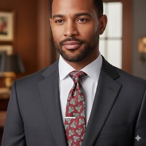 Vintage Burberrys of London Silk Tie Red Crest Medallion Print Made‎ in England